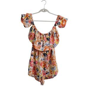 Roxy Another Day Printed Romper Dress Small Off Shoulder‎ Floral Escape Beach